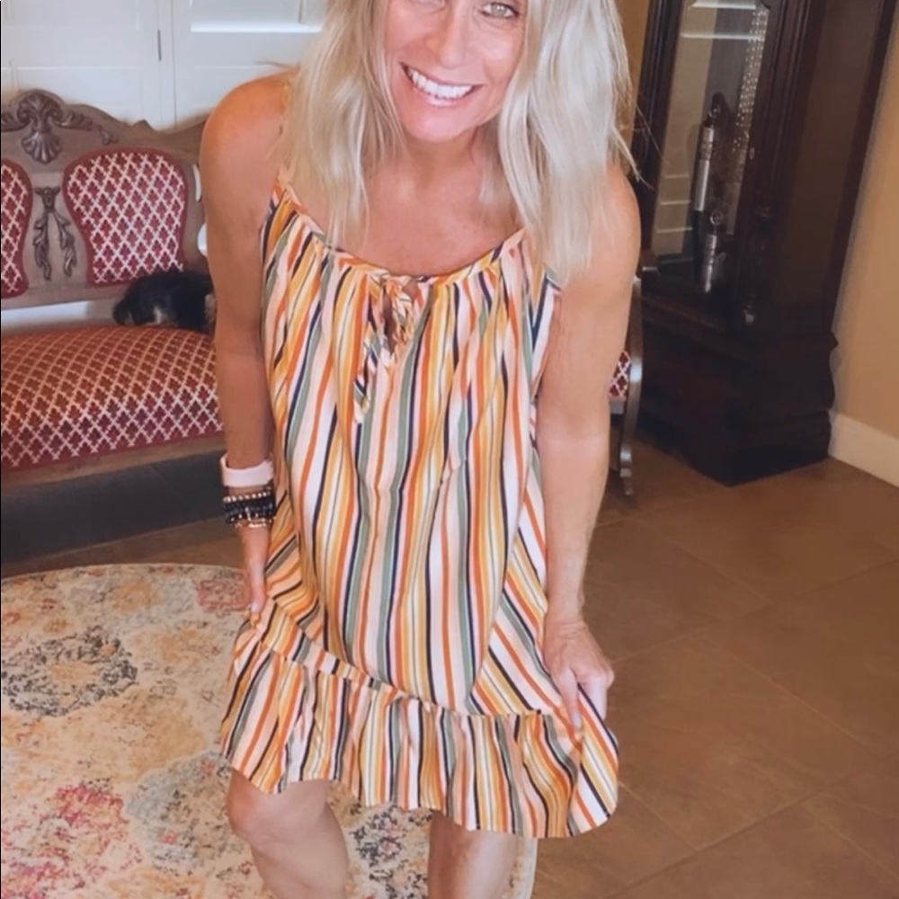 Yellow Multi Striped Haltered Dress - Picture 4 of 4